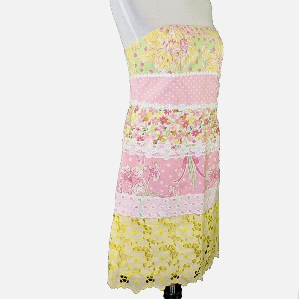 Lilly Pulitzer Strapless Dress in Pink, Yellow, and Green